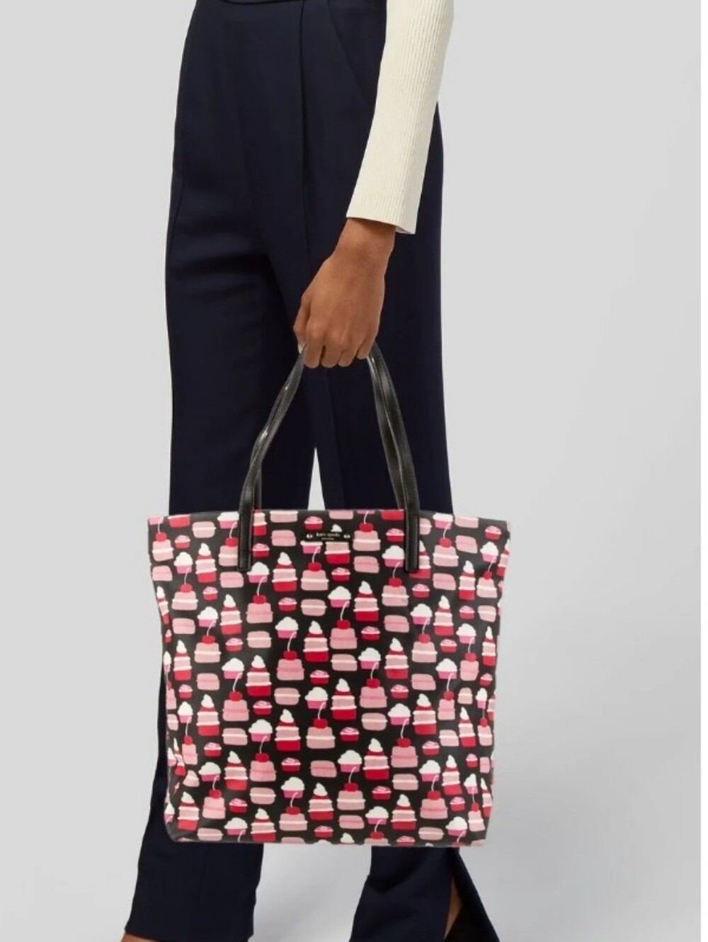 Kate Spade Black Tote Bag with Pink & Red Dessert Print - Picture 4 of 11
